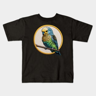 Colorful Budgie Embroidered Patch Kids T-Shirt